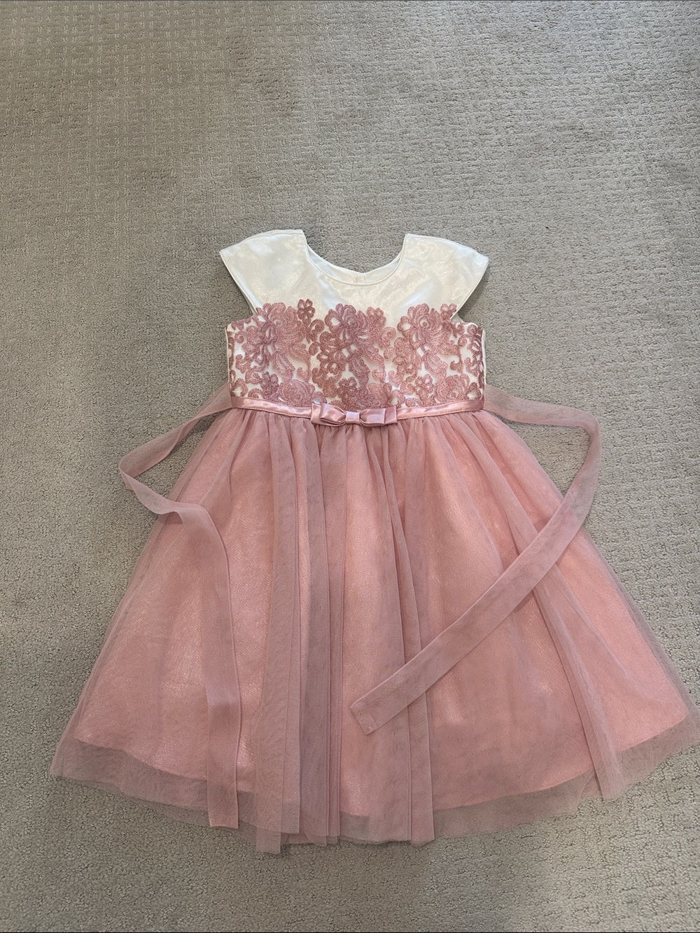 Jona Michelle Pink and White Floral Lace Tulle Party Dress girls size 6